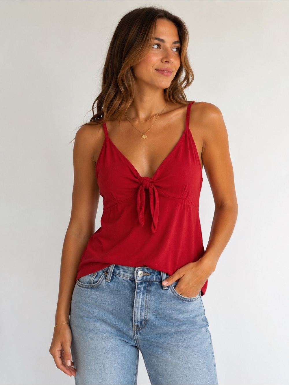 Old Navy Red Tie Front Sleeveless Tank Top Casual Summer Cami Size Small